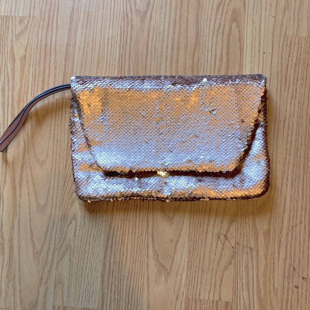 Rose gold sequence clutch purse